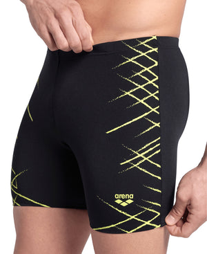 arena Men's Straight Lines Swim Mid Jammer Black/Soft Green