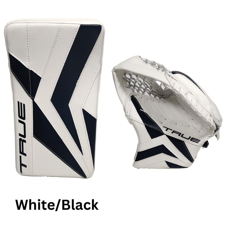 True Senior Catalyst 7X3 Hockey Goalie Trapper + Blocker White/Black