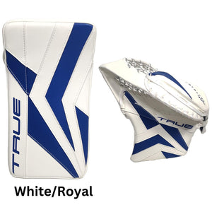 True Senior Catalyst 7X3 Hockey Goalie Trapper + Blocker White/Royal