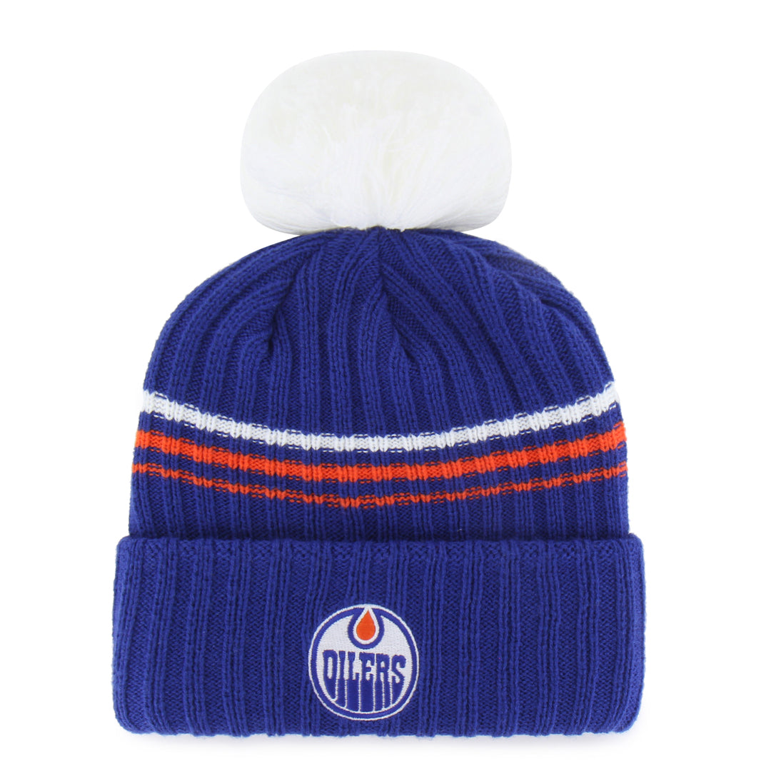 '47 Brand Women's NHL Edmonton Oilers Fuzzy Script Cuffed Pom Knit