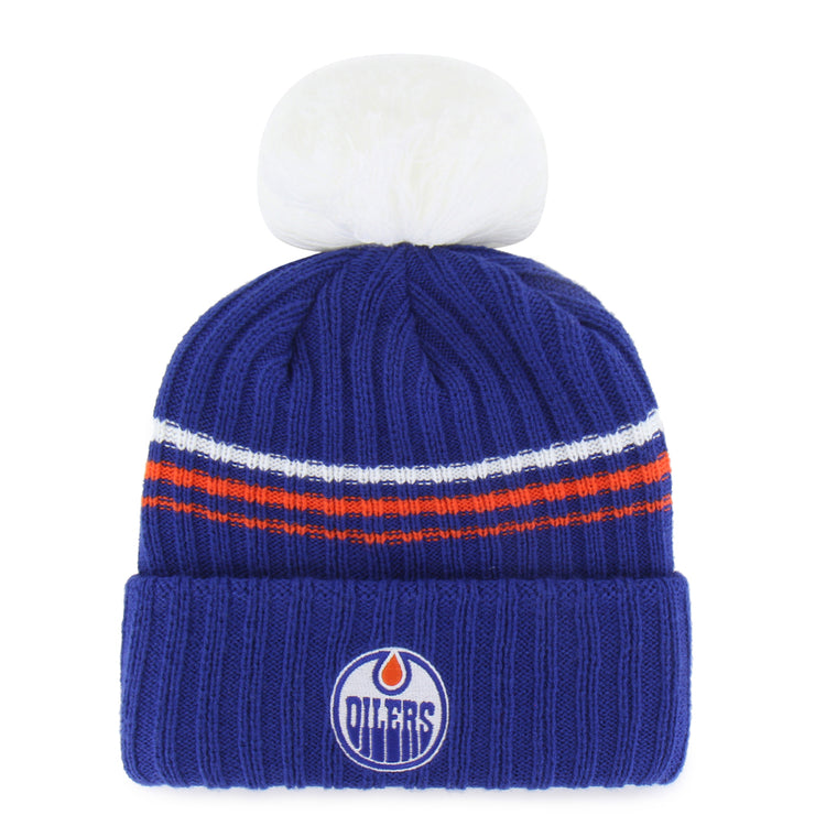 '47 Brand Women's NHL Edmonton Oilers Fuzzy Script Cuffed Pom Knit