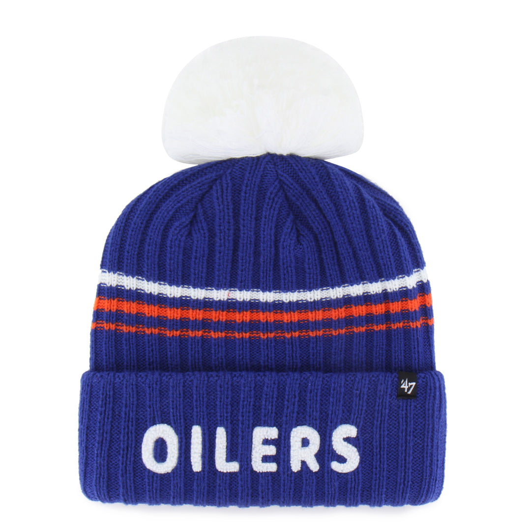 '47 Brand Women's NHL Edmonton Oilers Fuzzy Script Cuffed Pom Knit