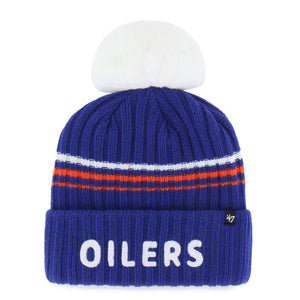 '47 Brand Women's NHL Edmonton Oilers Fuzzy Script Cuffed Pom Knit