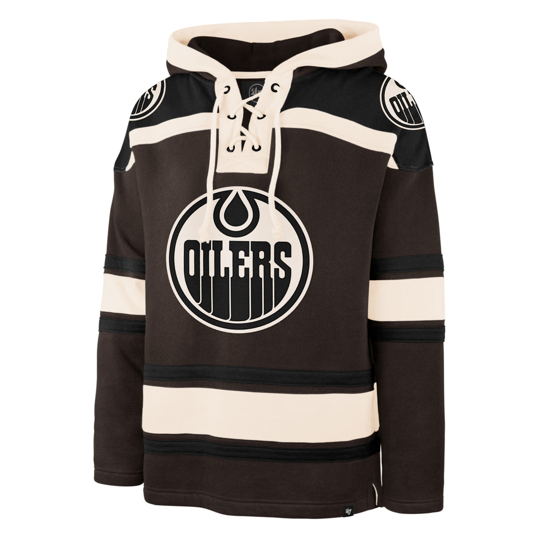 '47 Brand Men's NHL Edmonton Oilers Dark Chocolate Lacer Hoodie brown