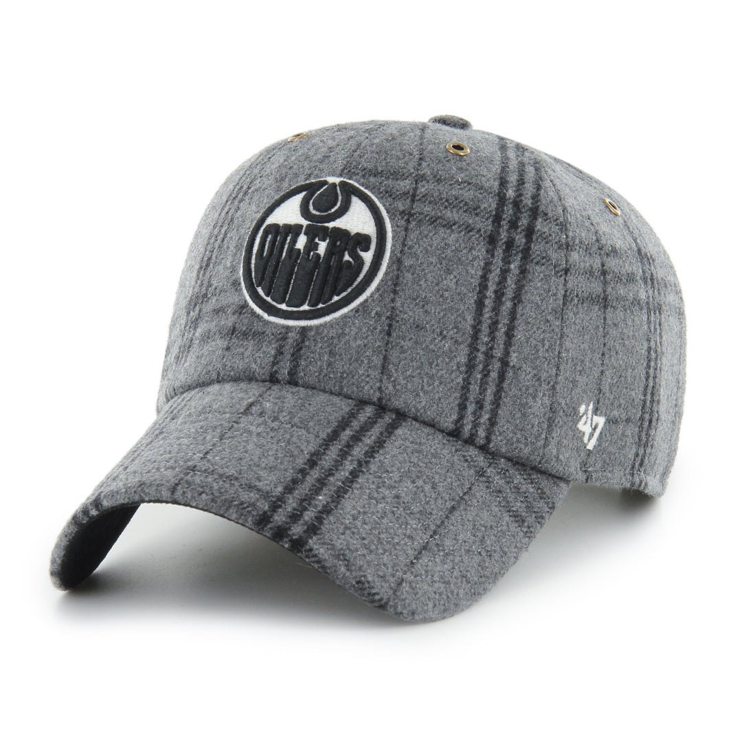 '47 Brand Men's NHL Edmonton Oilers Windowpane Plaid Clean-Up Hat Grey