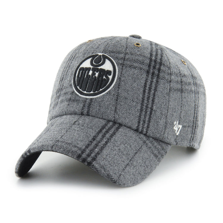 '47 Brand Men's NHL Edmonton Oilers Windowpane Plaid Clean-Up Hat Grey