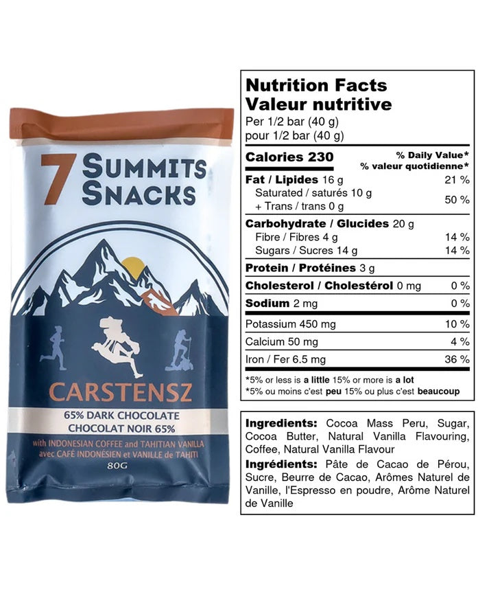 7 Summits Snacks Superfood Chocolate Bar 80g Carstesnz indonesian coffee and tahitian vanilla