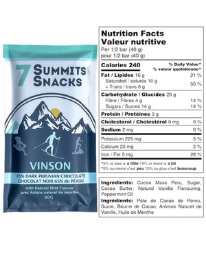 7 Summits Snacks Superfood Chocolate Bar 80g Vinson peppermint