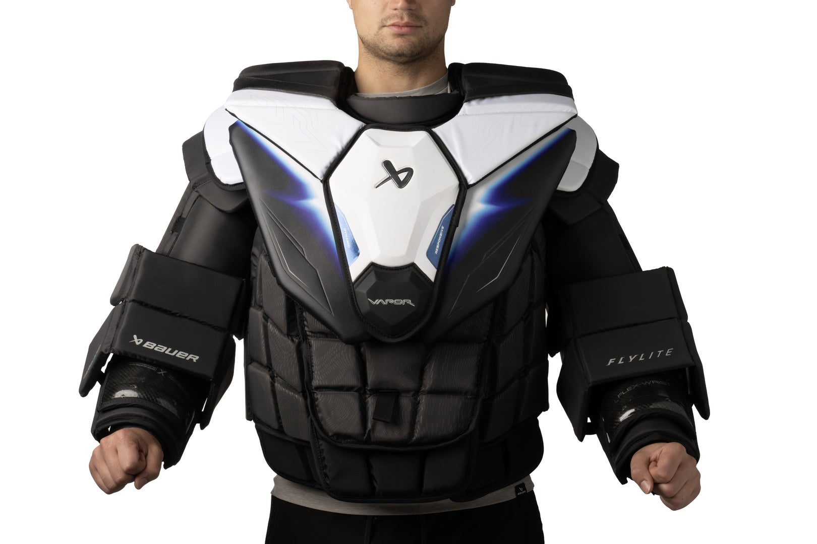 Bauer Senior Vapor Flylite Hockey Goalie Chest and Arm Protector black white
