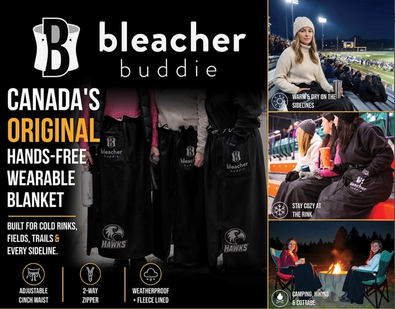 Bleacher Buddy Wearable Blanket Black
