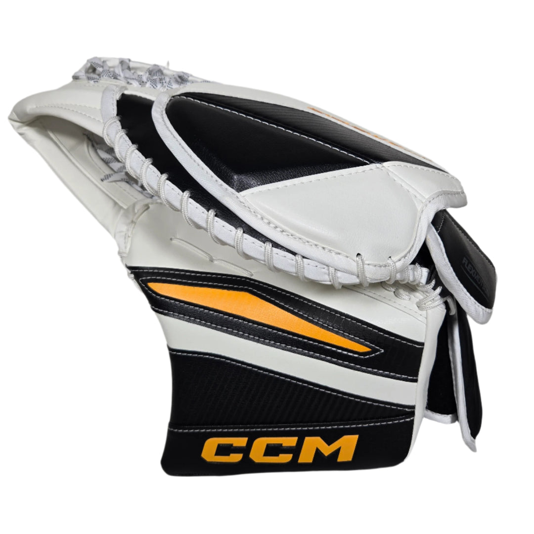 CCM Senior EFLEX 7 Pro Hockey Goalie Trapper White Black Sport Gold