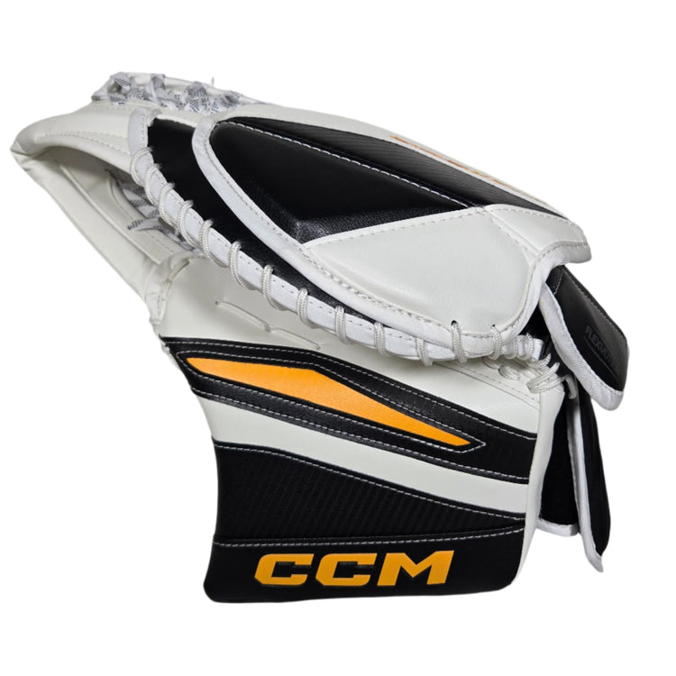 CCM Senior EFLEX 7 Pro Hockey Goalie Trapper White Black Sport Gold