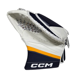 CCM Senior EFLEX 7 Pro Hockey Goalie Trapper White Navy Sport Gold