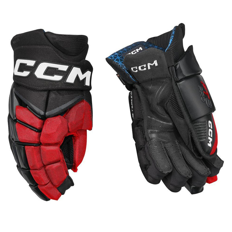 CCM Senior Jetspeed FT8 Pro Hockey Player Gloves Black Red White
