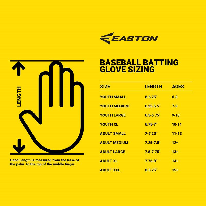 Easton Baseball Batting Glove Sizing Chart