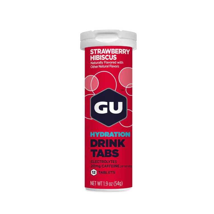 GU Hydration Drink Tabs 12 Servings Strawberry Hibiscus with Caffeine
