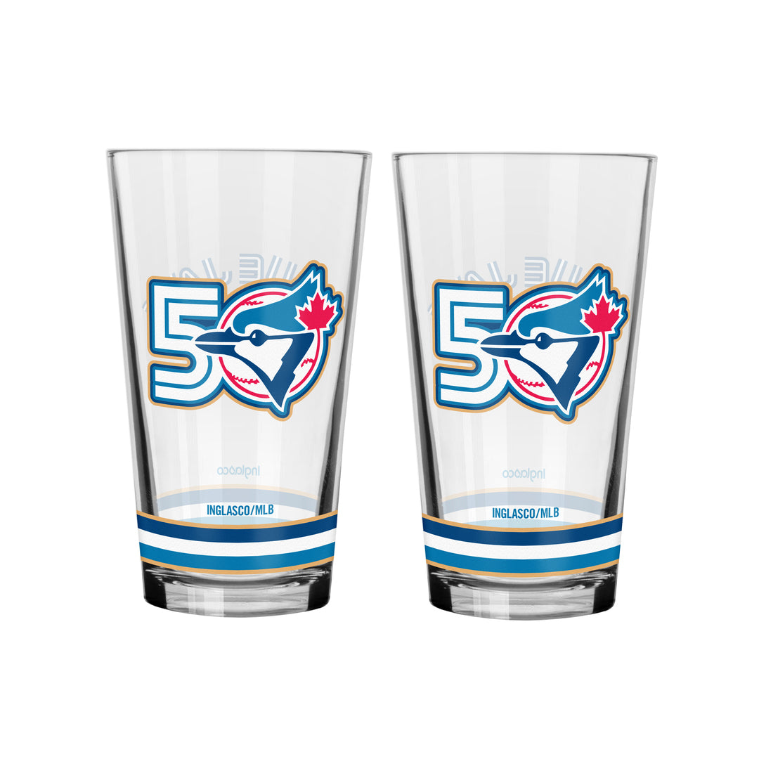 Inglasco MLB Toronto Blue Jays 2 Pack Mixing Glass Set - 50th Anniversary
