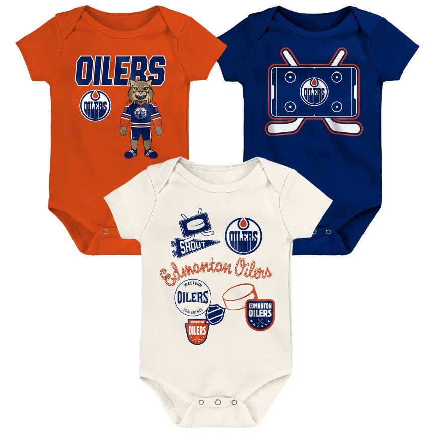 NHL Branded Infant Edmonton Oilers Littlest Player 3-Pack Creeper Set