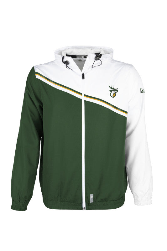 New Era Men's CFL Edmonton Elks Pinnacle Woven Ripstop Jacket Green/White