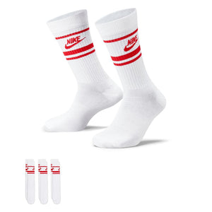 Nike Dri-Fit Essential Crew Socks 3-Pack White/Red