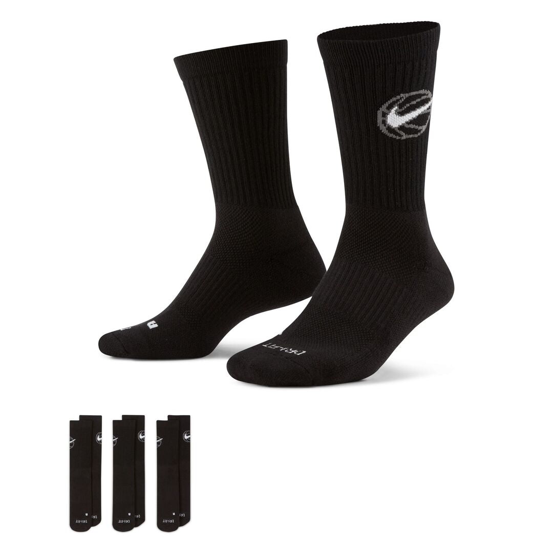Nike Everyday Crew Basketball Socks 3-Pack Black