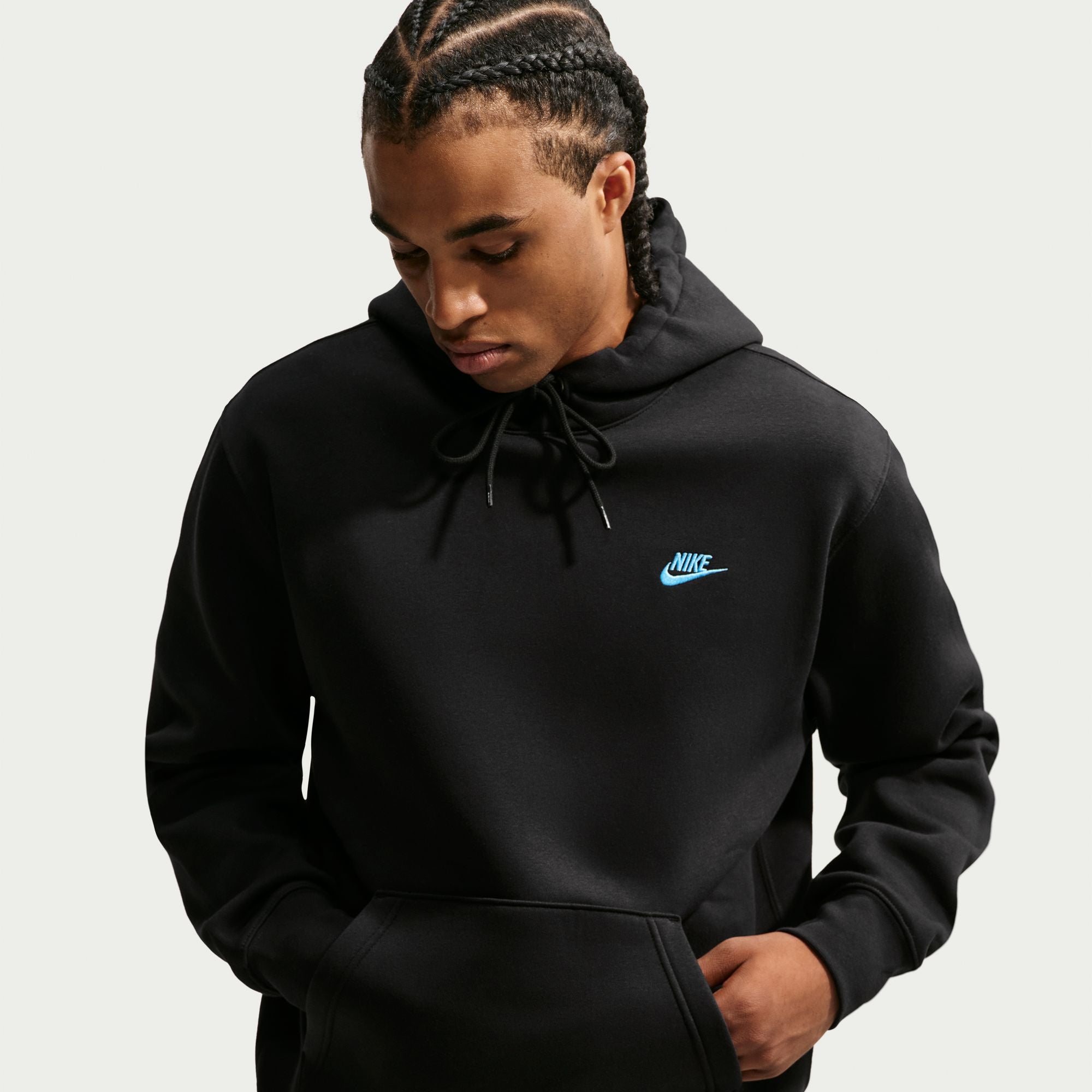 Nike Men's Club Fleece Hoodie BLACK/BLACK/FOOTBALL BLUE
