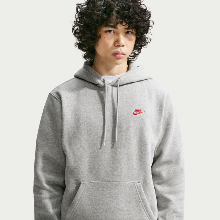 Nike Men's Club Fleece Hoodie DK GREY HEATHER/UNIVERSITY RED
