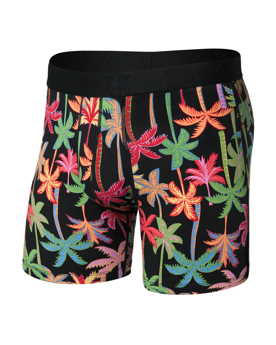 SAXX Men's Droptemp Cooling Cotton Boxer Briefs MIXED PALMS-BLACK

