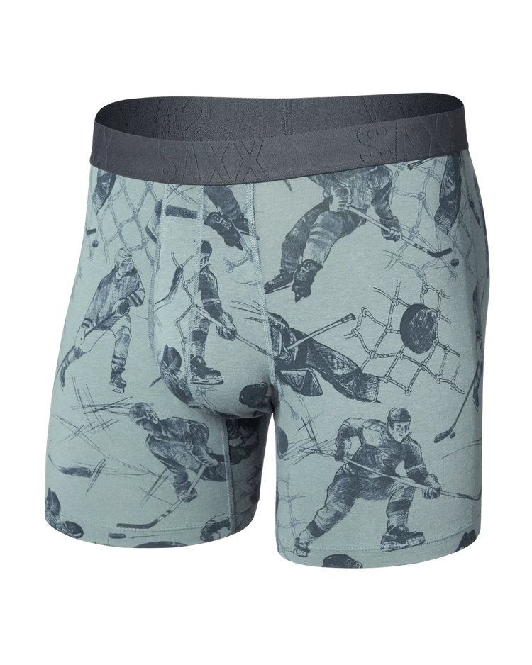 SAXX Men's Droptemp Cooling Cotton Boxer Briefs OFF THE BOARDS- SILVER PINE

