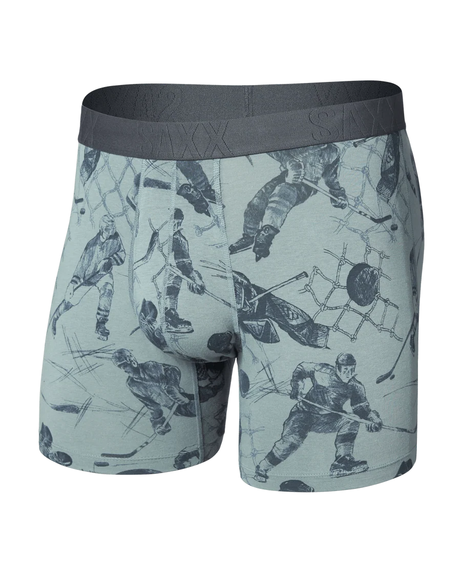SAXX Men's Droptemp Cooling Cotton Boxer Briefs OFF THE BOARDS- SILVER PINE
