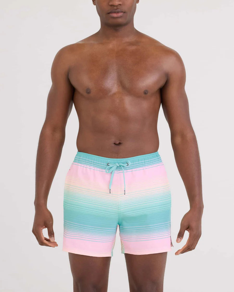 SAXX Men's Oh Buoy 2-in-1 5" Volley Swim Short  HAZY STRIPE-AQUA
