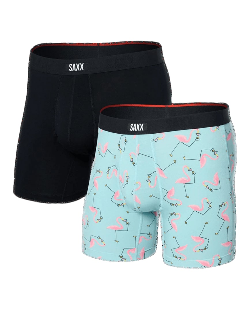 SAXX Men's Vibe Boxer Briefs 2-Pack Drinko Flamingo/Black Medium

