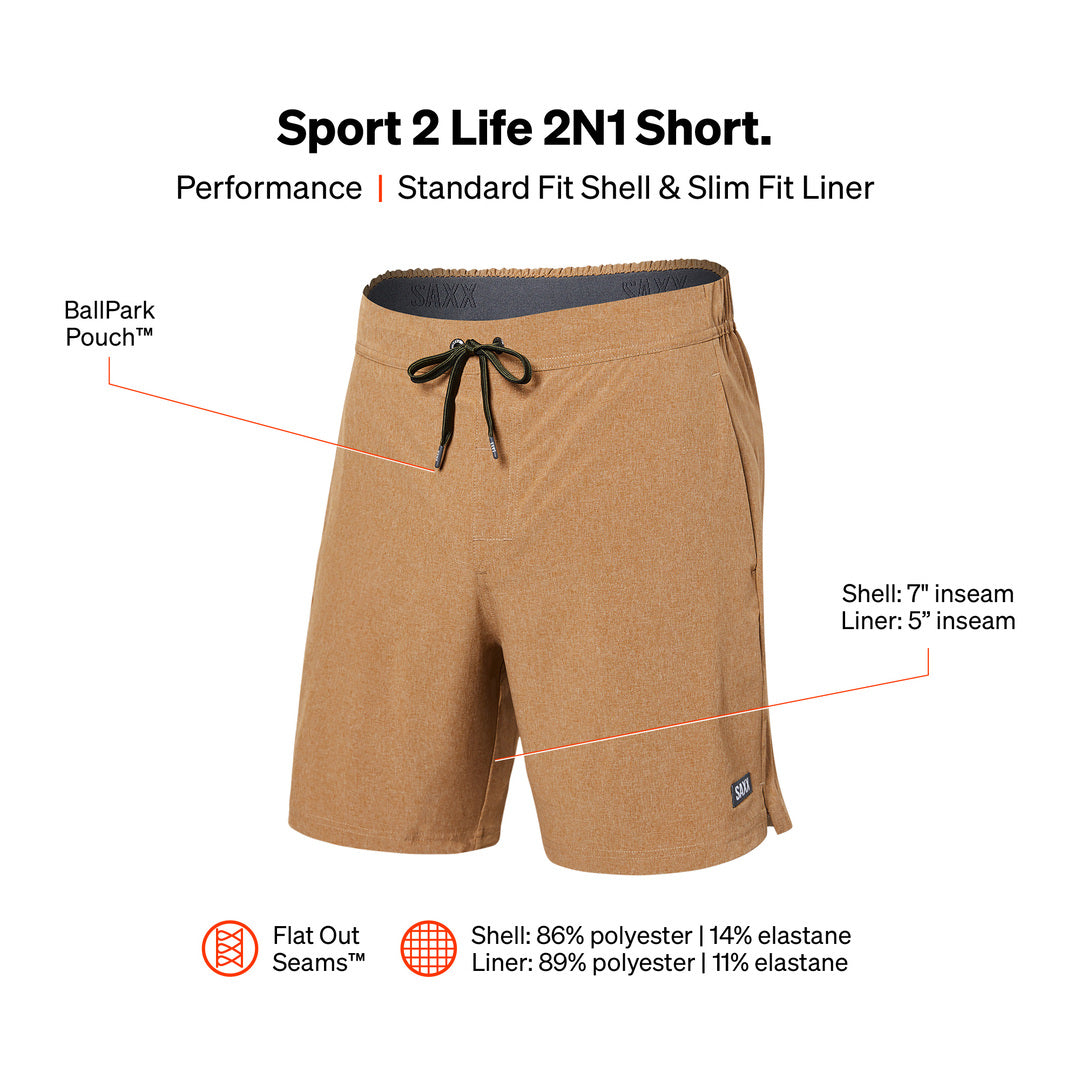 SAXX Sport 2 Life 2 in 1 7" Short Toasted Coconut
