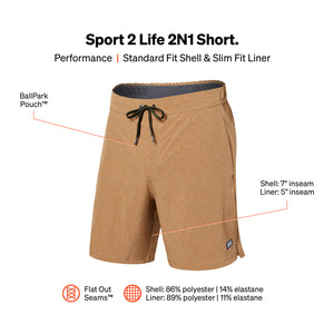SAXX Sport 2 Life 2 in 1 7" Short Toasted Coconut