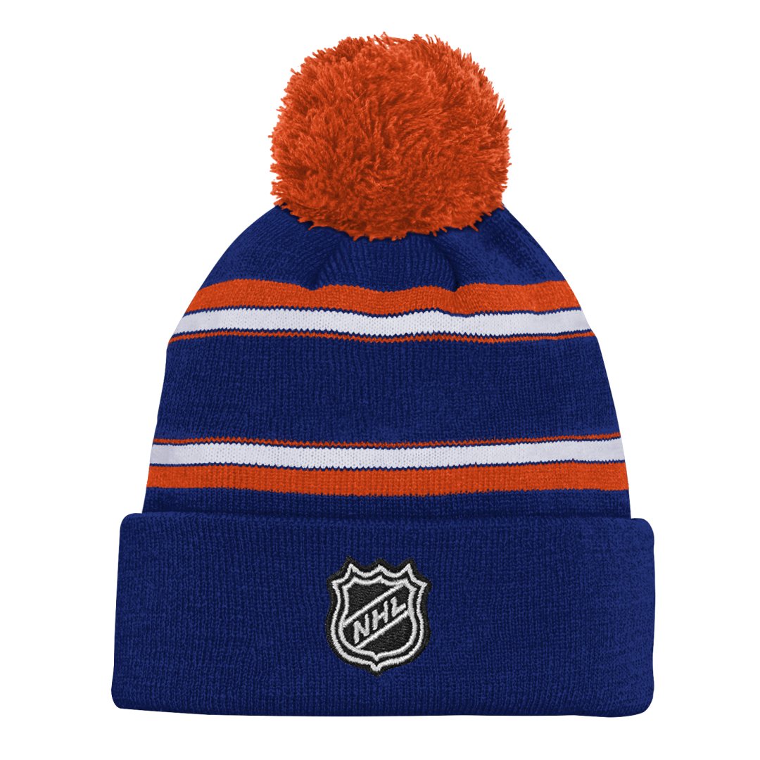 Shop NHL Branded Kids Edmonton Oilers Jacquard Cuffed Pom Knit Royal Edmonton Canada Store
