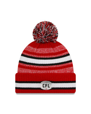 Shop New Era Men's CFL Calgary Stampeders Sideline '23 Cuffed Pom Knit Red/Black Edmonton Canada Store