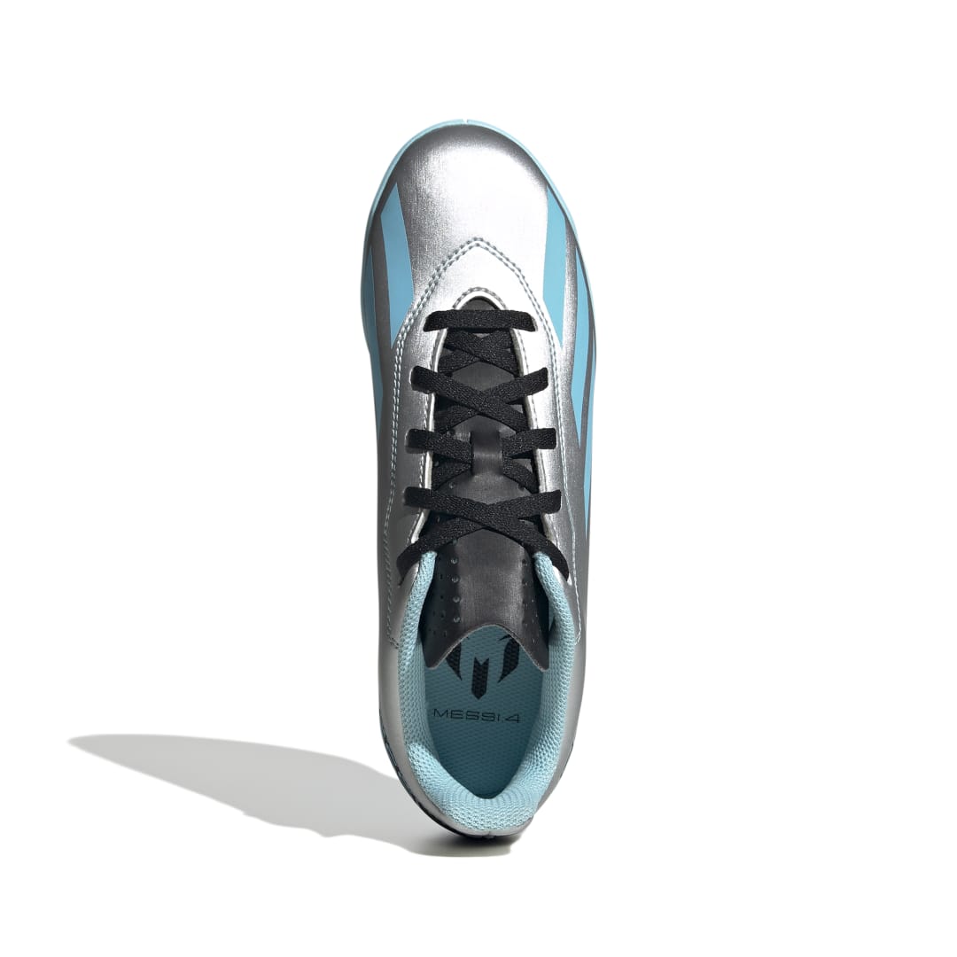adidas Junior X Crazyfast Messi.4 IN Soccer Shoe Silver/Blue/Black