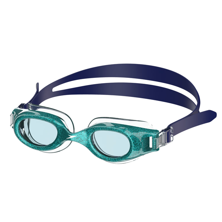 Speedo Junior Hydrospex Print Swim Goggle Enamel Blue Glitter Celeste