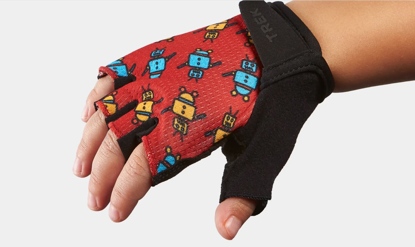 Trek Kids' Unisex Half Finger Bike Glove Red Robots