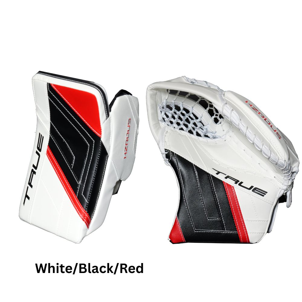 True Senior HZRDUS PX4 Hockey Goalie Blocker + Trapper White/Black/Red