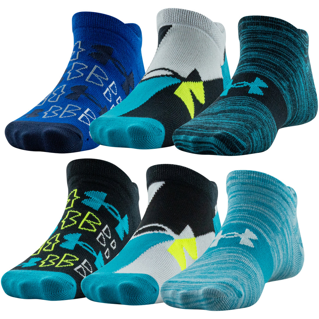 Under Armour Boys Essential Lite No Show Sock 6-Pack  Teal