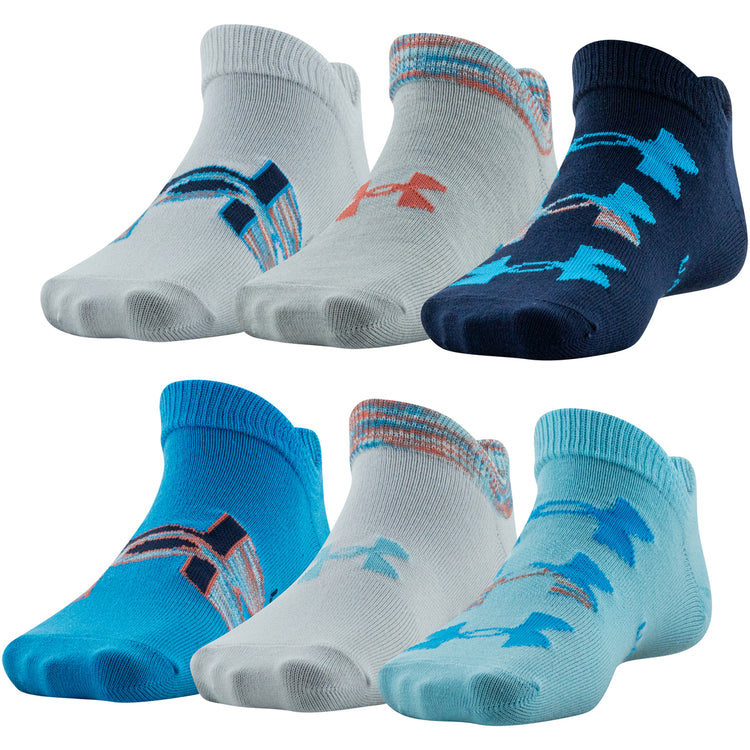 Under Armour Girls Essential No Show Sock 6-Pack  Teal/White