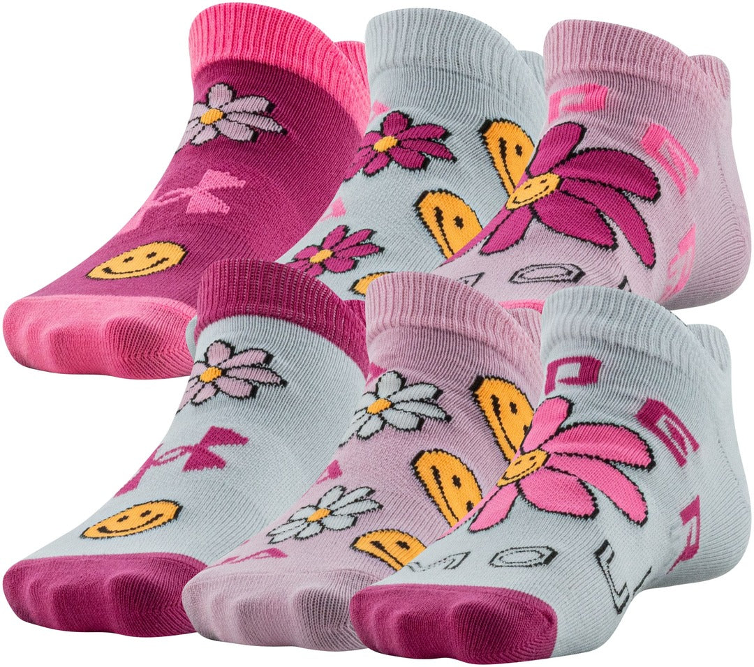 Under Armour Girls Essential No Show Sock 6-Pack  White/Pink