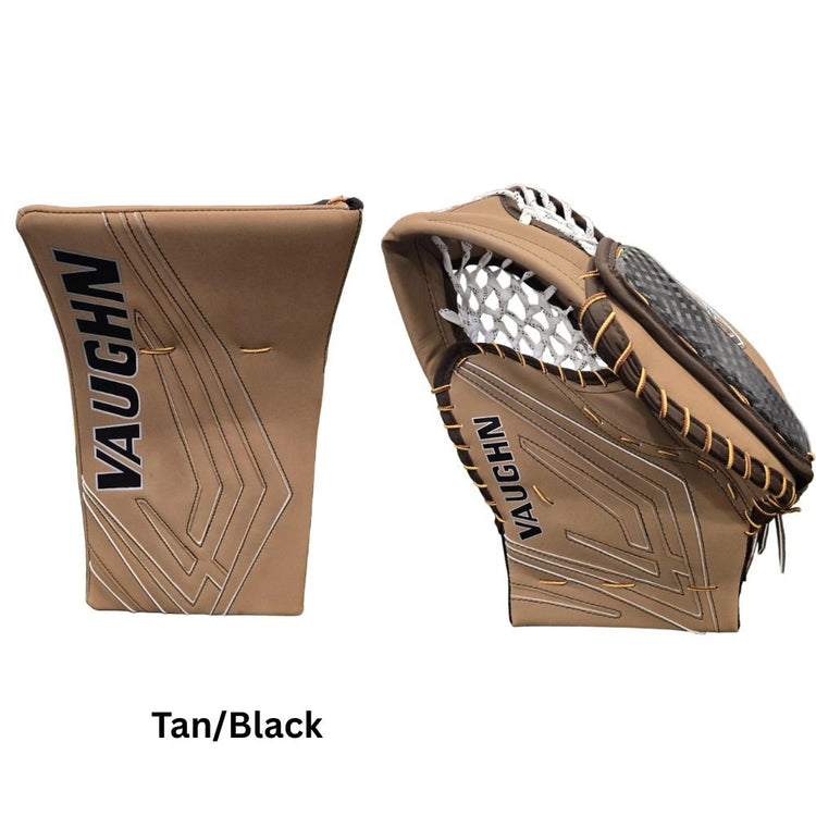 Vaughn Senior Velocity VX1 Pro Carbon Hockey Goalie Trapper+Blocker Tan Black