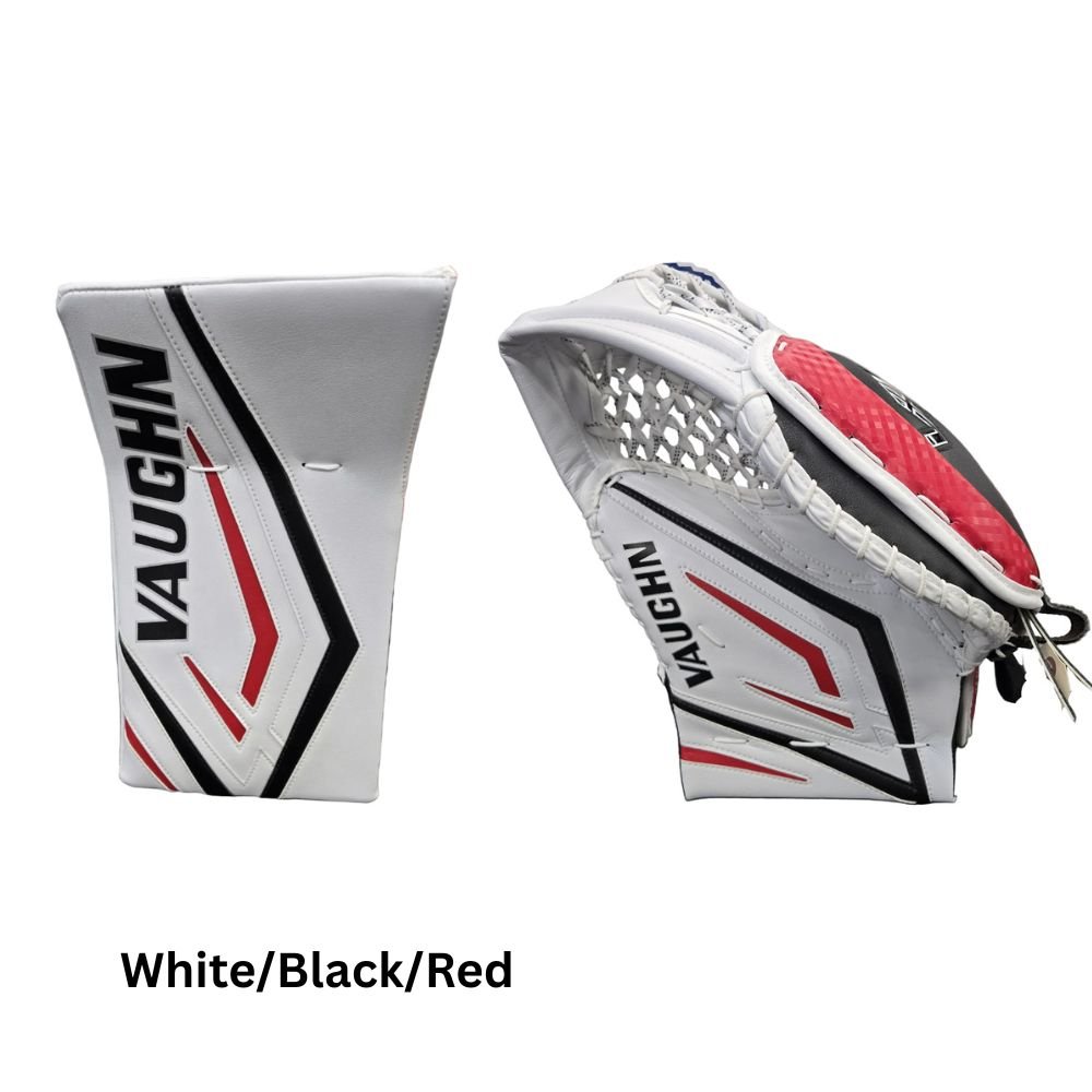Vaughn Senior Velocity VX1 Pro Carbon Hockey Goalie Trapper+Blocker White Black Red