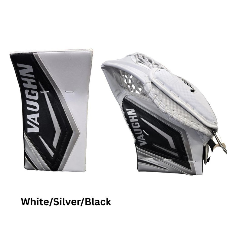 Vaughn Senior Velocity VX1 Pro Carbon Hockey Goalie Trapper+Blocker White Silver Black