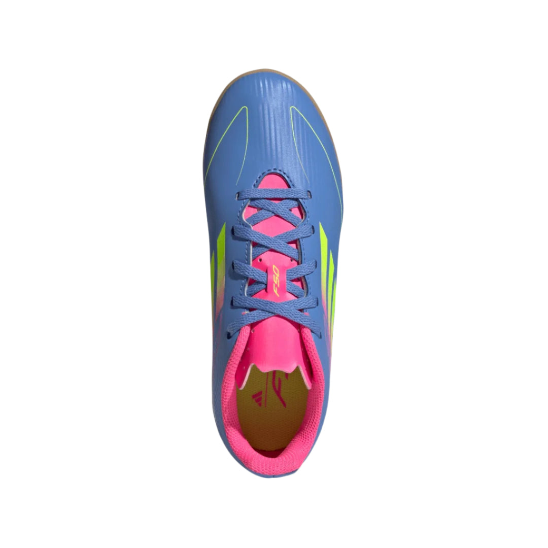 adidas Junior F50 Club Indoor Soccer Shoes blue yellow pink