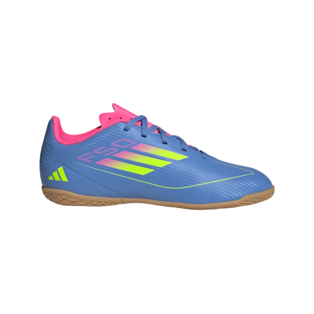 adidas Junior F50 Club Indoor Soccer Shoes blue yellow pink