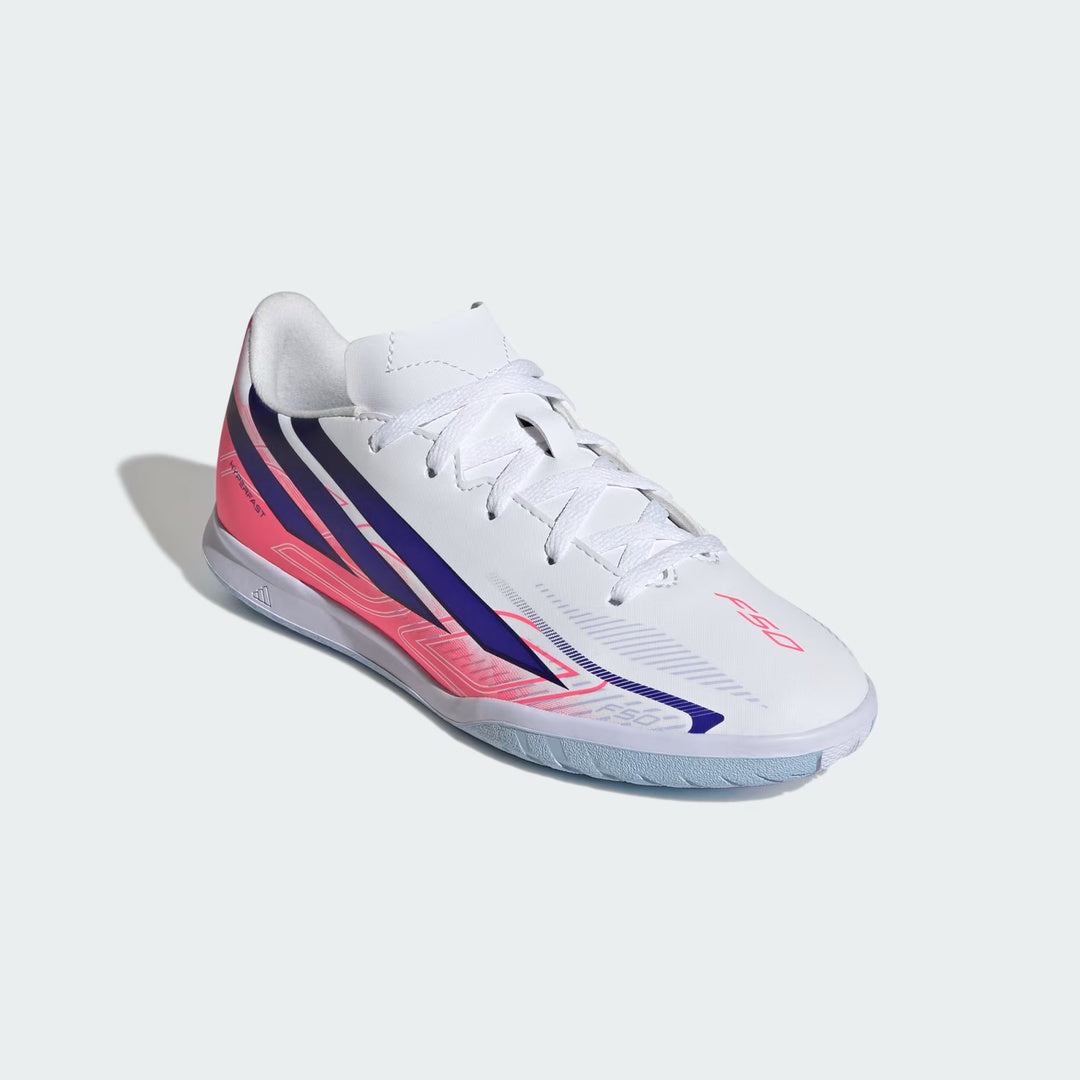 adidas Junior F50 Hyperfast Club Indoor Soccer Shoes white/pink/purple