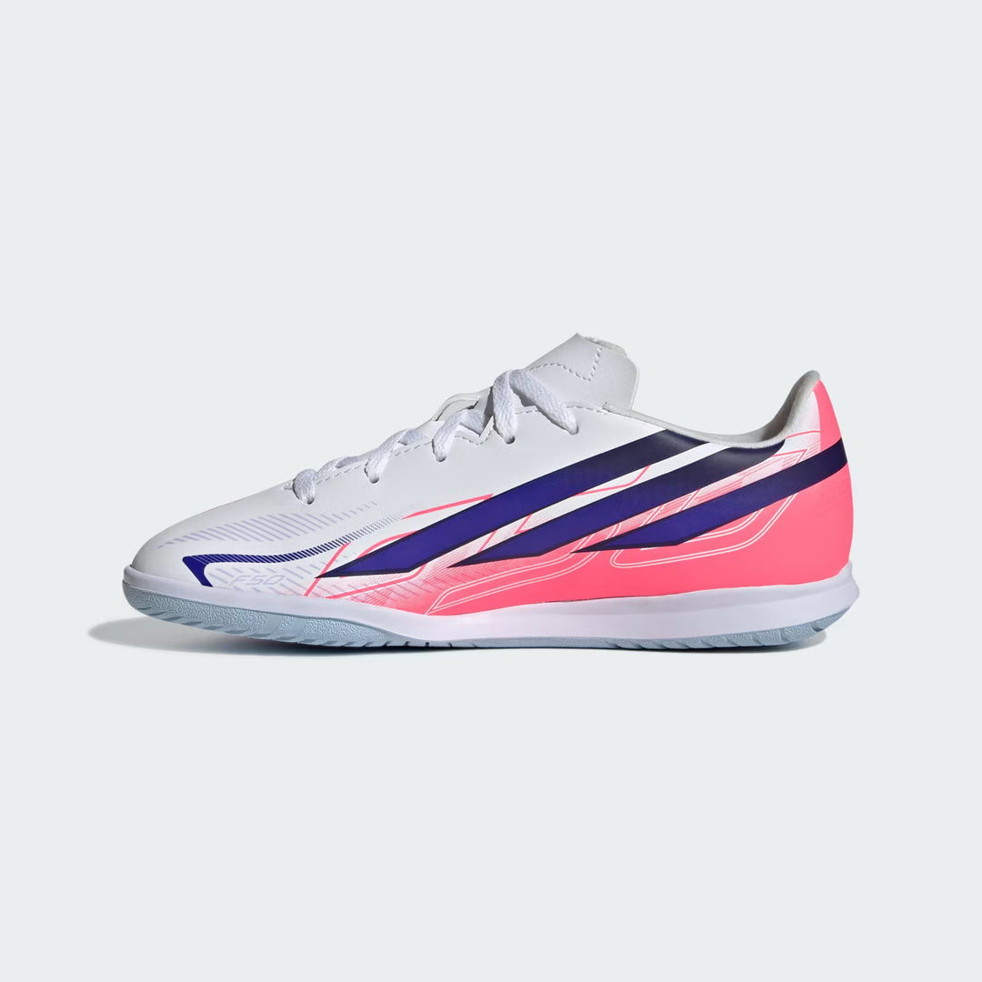 adidas Junior F50 Hyperfast Club Indoor Soccer Shoes white/pink/purple